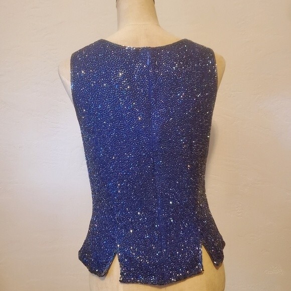 Beaded blue sleeveless sparkle top vintage - Picture 7 of 12